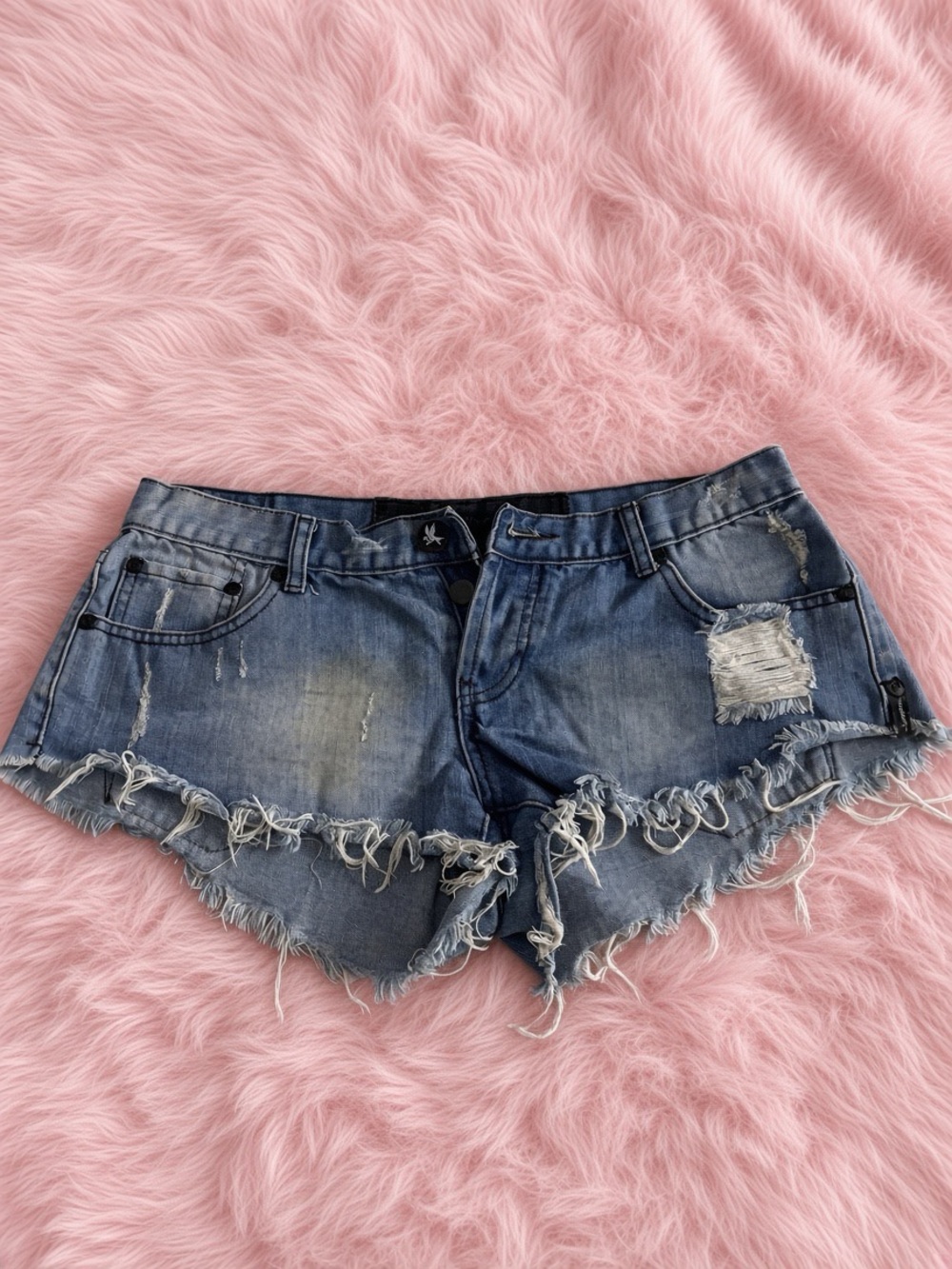 Y2K Distressed Denim Cutoff Shorts - Blue